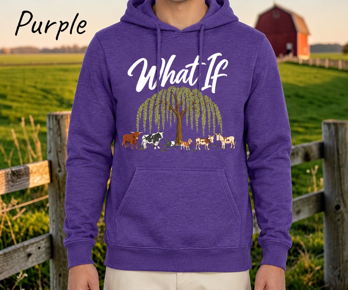 What If Farm Crew Purple hoodie sweatshirt with the willow tree and original farm crew design.