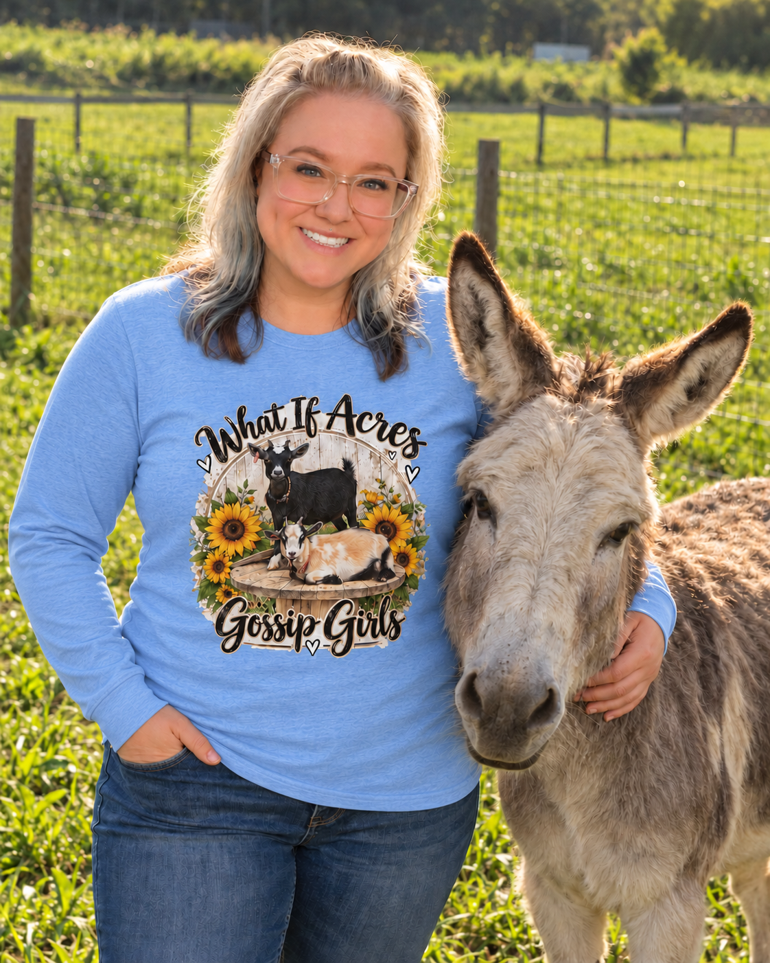 What If Acres Gossip Girls Light Blue long-sleeve mockup.
