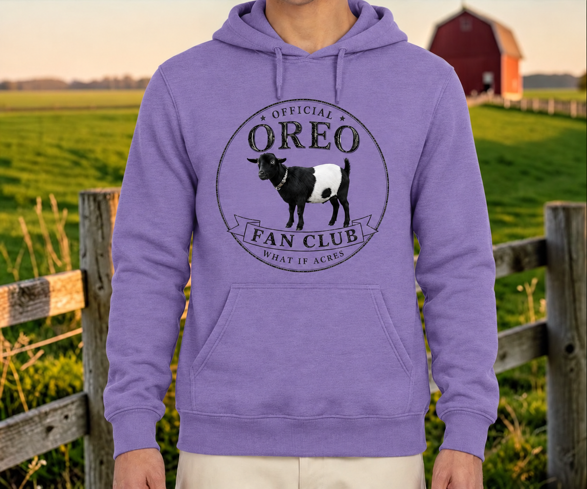 Official Oreo Fan Club in Bella+Canvas Dark Lavender, hoodie style.